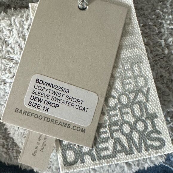 Barefoot Dreams CozyTwist Short Sleeve Sweater Coat 1X NWT Dew Drop Gray - Picture 9 of 13